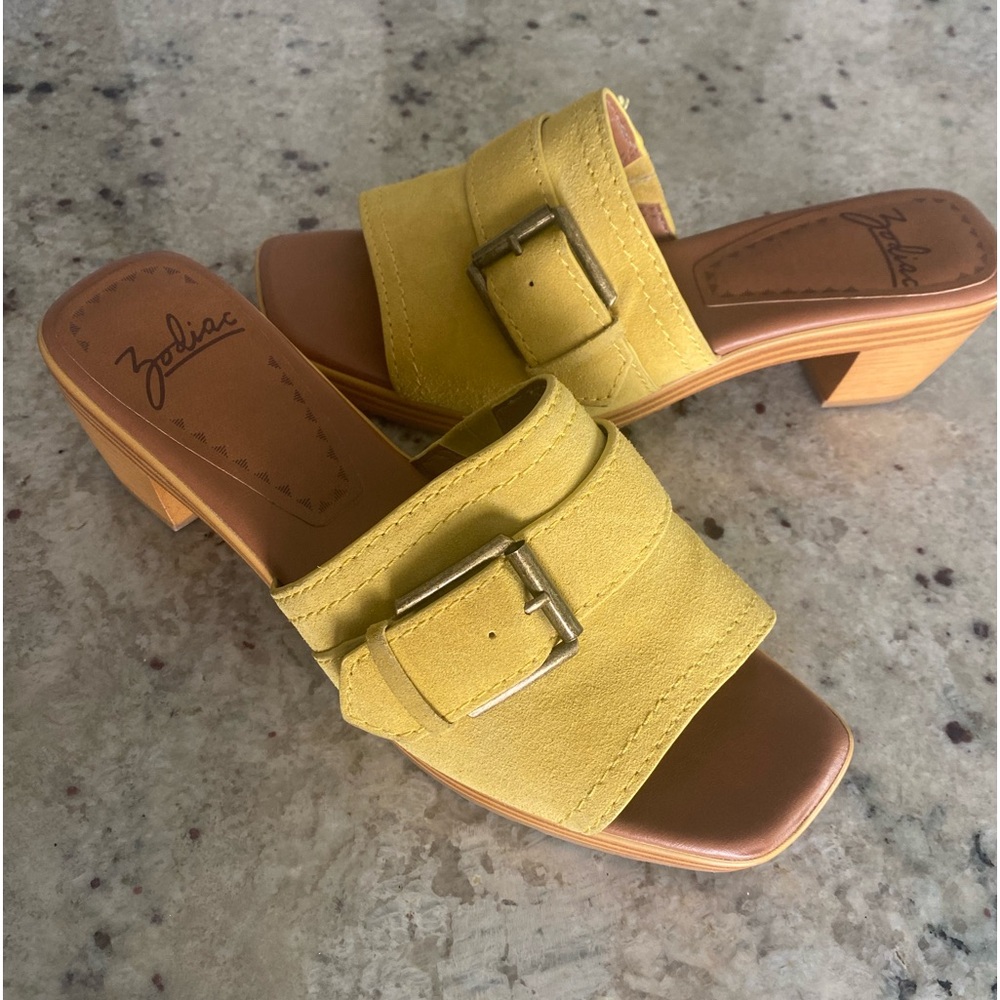 Zodiac Yellow Suede Mules Chunky Block Heel